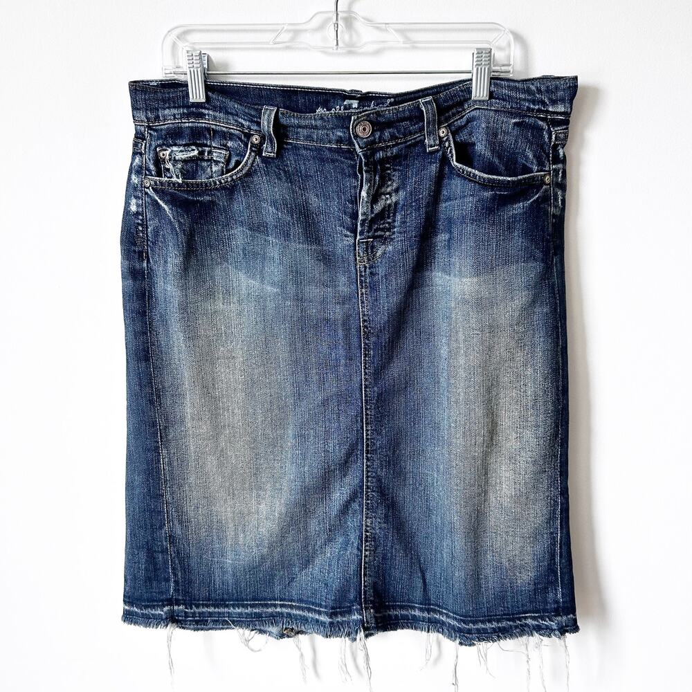 7 For All Mankind Jean Skirt Size 31/12 Raw Hem Denim Vintage Y2K Made in USA